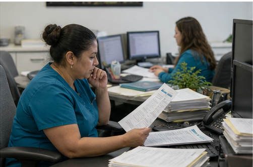 Medical practice team reviewing billing operations
