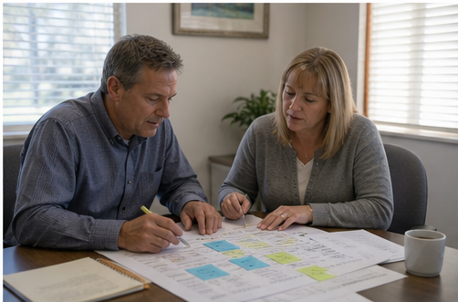Medical practice team reviewing billing operations
