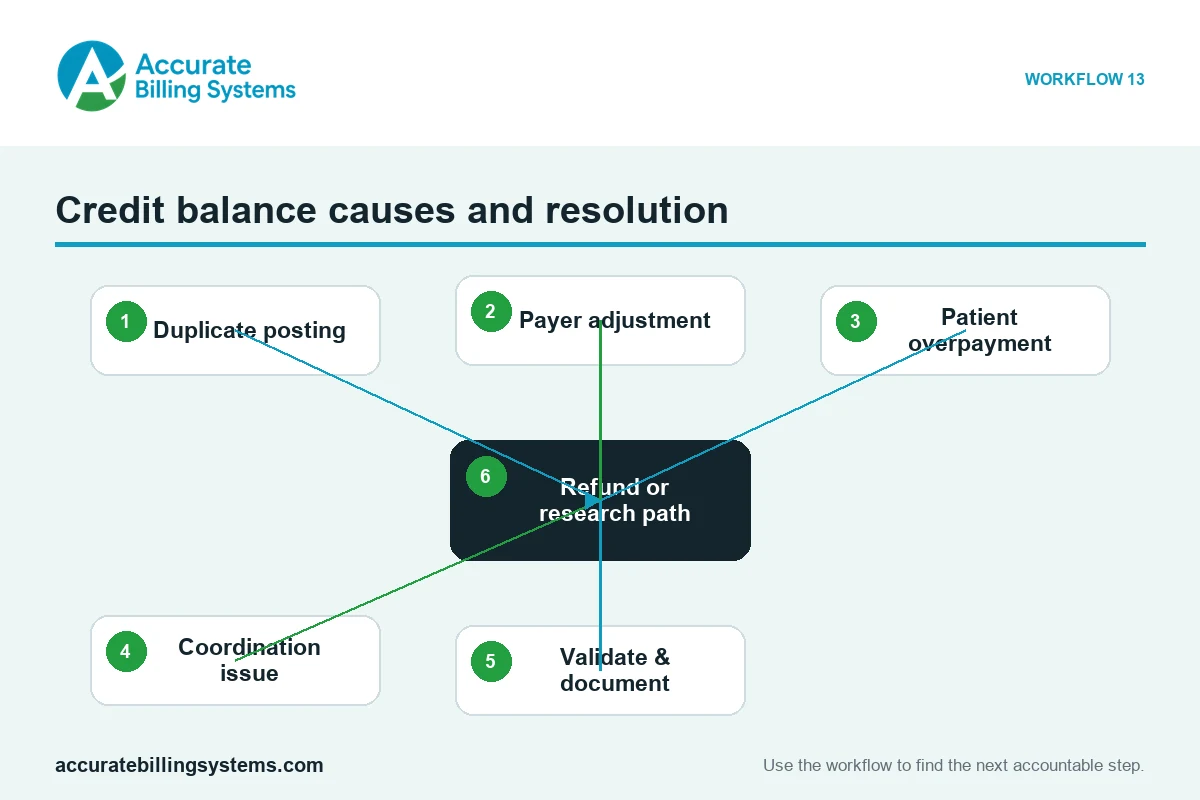 Medical billing credit balance cause and resolution map