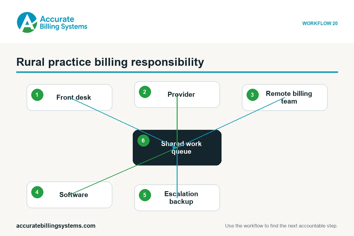 Rural practice billing responsibility and backup plan