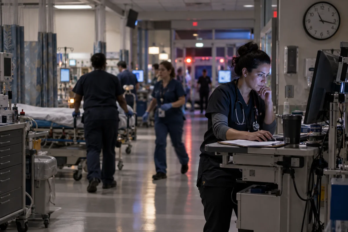 Emergency medicine billing analyst reconciling encounter records after a shift
