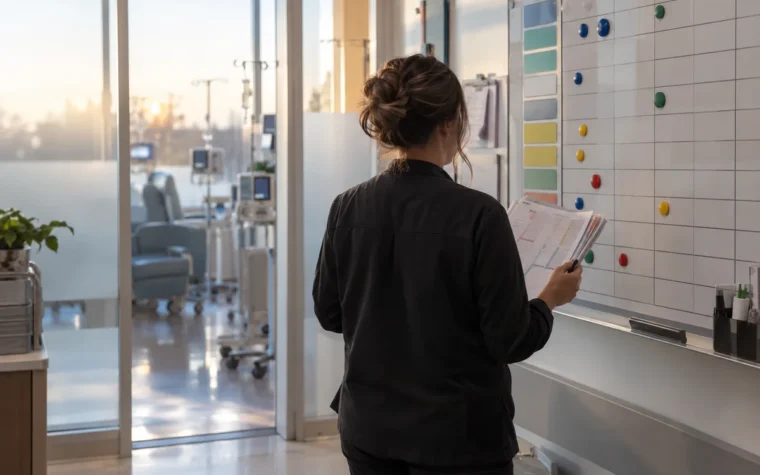 Oncology billing specialist reconciling treatment records and charges