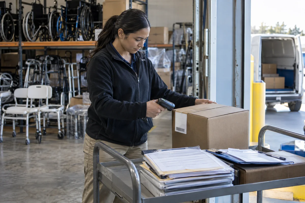 DME billing coordinator matching equipment order records to claim status